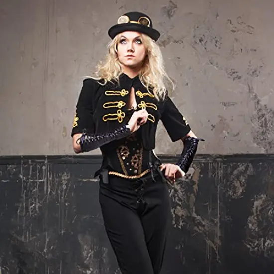 Fingerless Lace Up Gloves - Long Black Costume Elbow Arm Warmer Accessories with Black Satin Laced Tie for Dress Up {2}