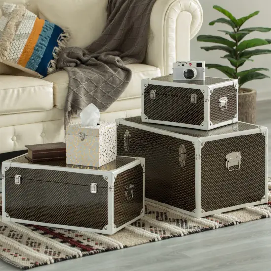 Faux Leather Storage Trunk Set of 3 {2}
