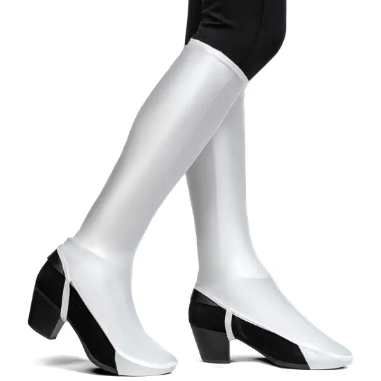 White Costume Boot Covers - Groovy Disco White Fabric 70s Hippie Fake Boots for Women and Girls Costumes {3}