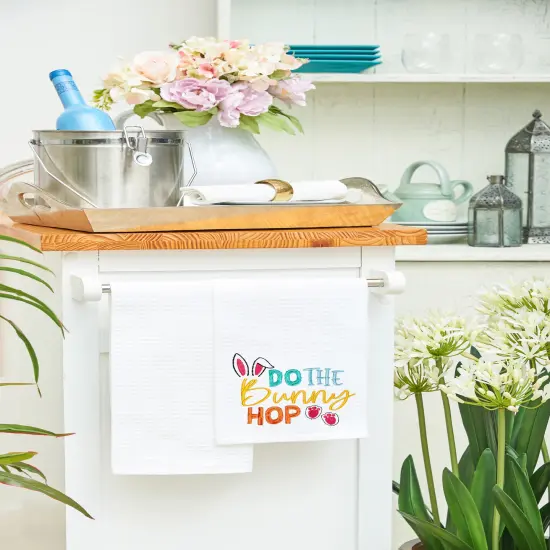 "Do The Bunny Hop" Easter Rabbit Spring Theme Kitchen Dishtowel {4}