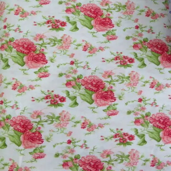 Roses on White Cotton Fabric Sold by the Yard Mook Fabrics {1}