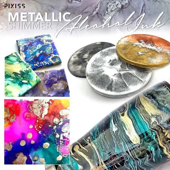 Pixiss Metallics Alcohol Inks Set, 5 Highly Saturated Metallic Alcohol Inks for Resin {5}
