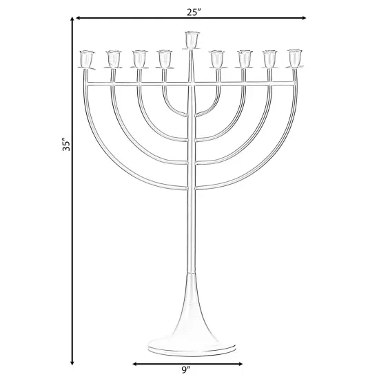 Modern Solid Metal Judaica Hanukkah Menorah 9 Branched Candelabra Silver {4}