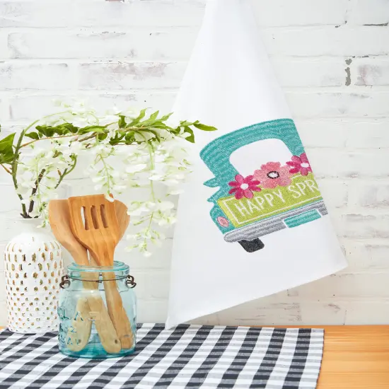 "Happy Spring" Pickup Truck Easter Spring Theme Flour Sack Kitchen Dishtowel {4}