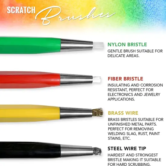 Pixiss Scratch Brush Pen Set, Fiberglass, Steel, Brass, Nylon {3}