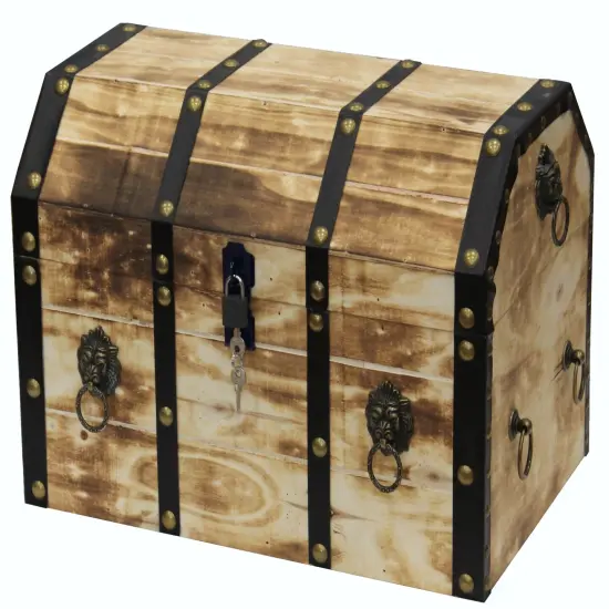 Large Wooden Decorative Lion Rings Pirate Trunk with Lockable Latch and Lock {1}