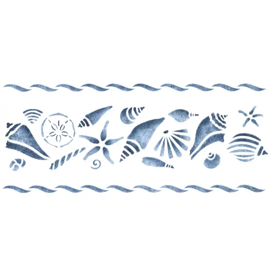 Shells with Border Wall Stencil | 992 by Designer Stencils | Reusable Art Craft Stencils for Painting | {1}