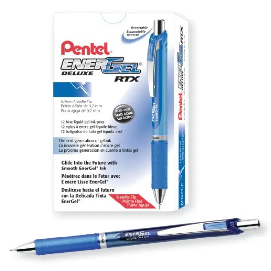 EnerGel RTX Retractable Liquid Gel Pen, (0.7mm) Needle Tip, Medium Line, Blue Ink {2}