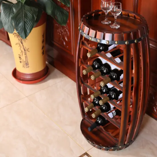 Rustic Barrel Shaped Wooden Wine Rack for 23 Bottles {4}