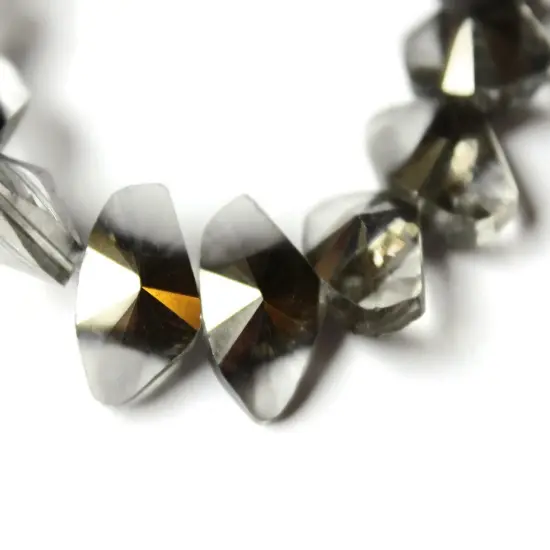 30 13mm Faceted Triangle Silver and Clear Crystal Beads {1}