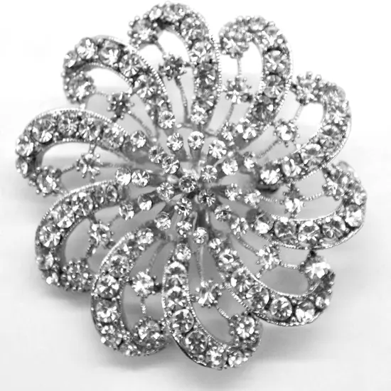 Belagio Rhinestone Brooch, 2.5" Diameter, 1 Piece, Pinwheel, Silver/Crystal {1}