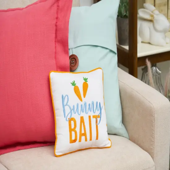 Easter "Bunny Bait" Embroidered Small/Petite Spring Themed Accent Pillow, 10" x 10" {5}
