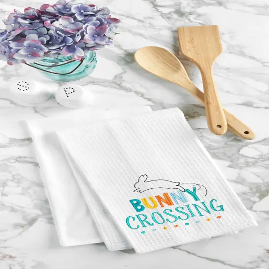"Bunny Crossing" Easter Rabbit Spring Theme Kitchen Dishtowel {3}