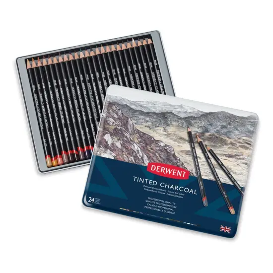 Derwent Tinted Charcoal Pencil Set - Assorted Colors, Tin Box, Set of 24 {2}