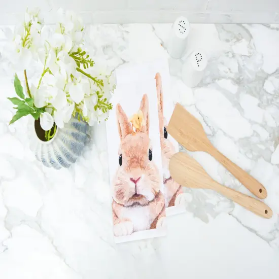 Bunny Rabbit & Duckling Easter Spring Theme Printed Flour Sack Kitchen Dishtowel {4}