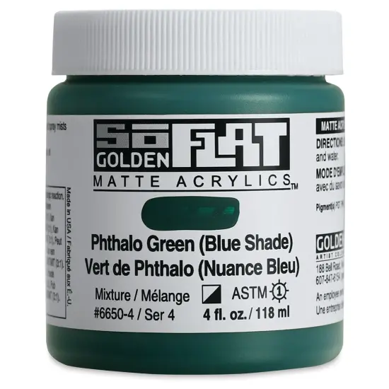 Golden SoFlat Matte Acrylic Paint - Phthalo Green (Blue Shade), 118 ml, Jar {1}