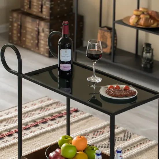 Metal Wine Bar Serving Cart with Rolling Wheels and Handles for Dining, Living room or Entryway {5}