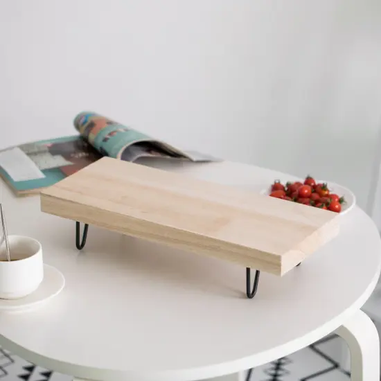 Decorative Natural Wood Rectangular Tray Serving Board with Black Metal Stand {3}