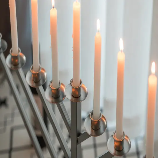 Large Metal Silver Coated Hanukkah Menorah For Synagogue {4}
