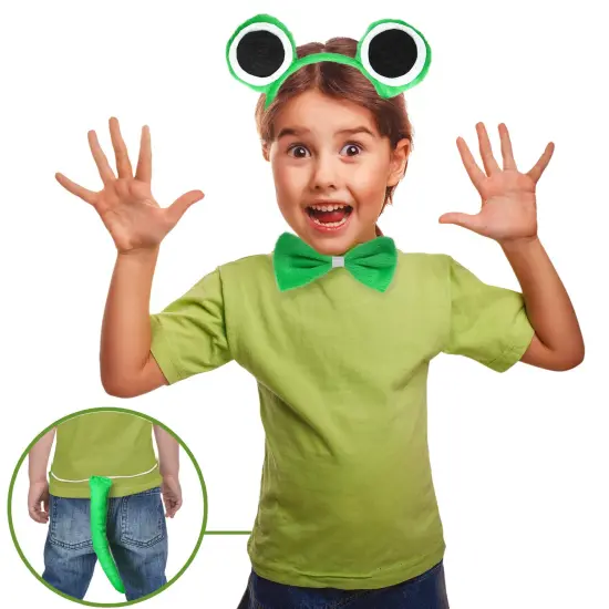 Frog Costume Accessories Set - Plush Green Frog Eyes Headband, Bowtie and Tail Toad Accessory Kit for Kids and Toddlers {3}