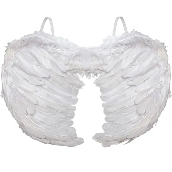 Angel Wings Costume Accessory - White Feathered Angelic Wings for Angel and Cupid Costume for Adults and Children {1}