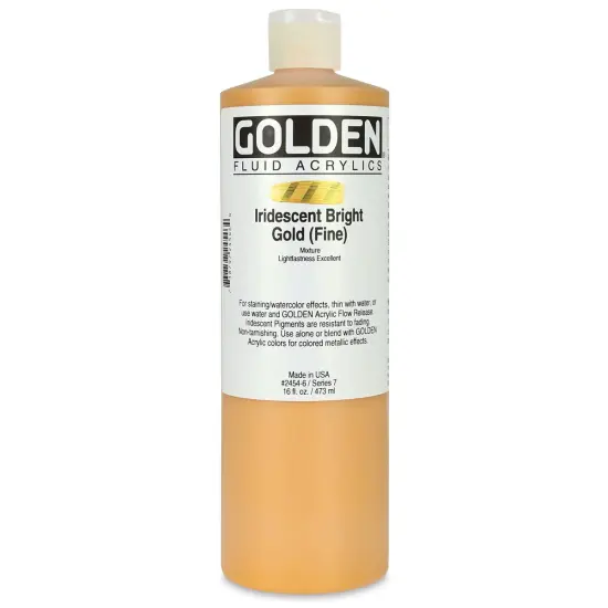 Golden Fluid Acrylics - Iridescent Bright Gold (Fine), 16 oz bottle {1}