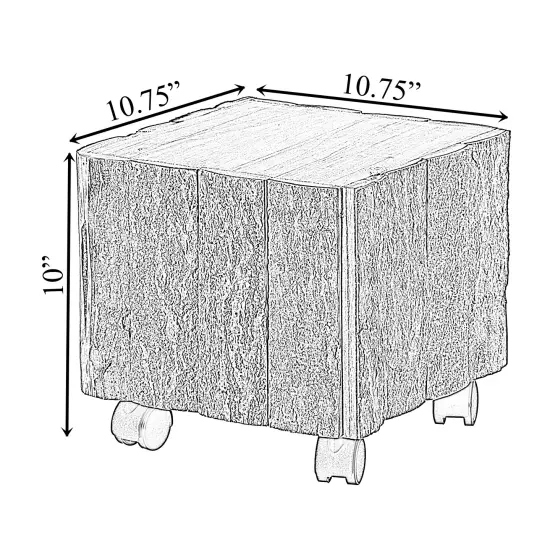 Accent Decorative Natural Wooden Square Stump Stool, with Wheels for Indoor and Outdoor {4}