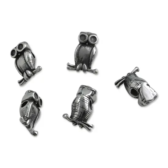 John Bead Antique Stainless Steel Beads - Owl, 11 x 14 mm, Pkg of 5 {1}