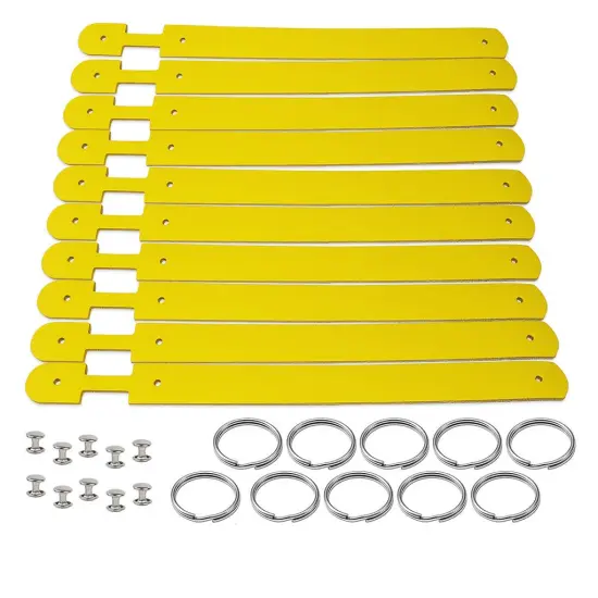 Blank Leather Keychains &ndash; DIY Engraving Kit, Pack of 10 (&frac34;" x 4.5") Yellow {1}