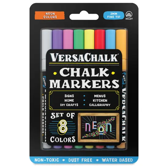 VersaChalk Wet Erase Liquid Chalk Markers - Neon Colors, 3 mm, Set of 8, Fine Tip {1}