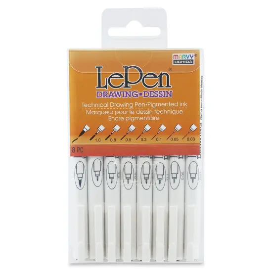 Marvy Uchida LePen Technical Drawing Pen - Set of 8, Black {1}