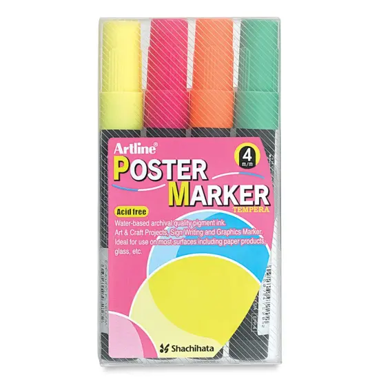 Artline Poster Markers - 4 mm Tip, Fluorescent , Set of 4 {1}