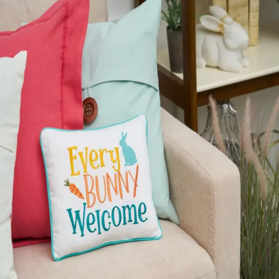 Easter "Every Bunny Welcome" Embroidered Spring Themed Small/Petite Accent Pillow, 9" x 12" {5}