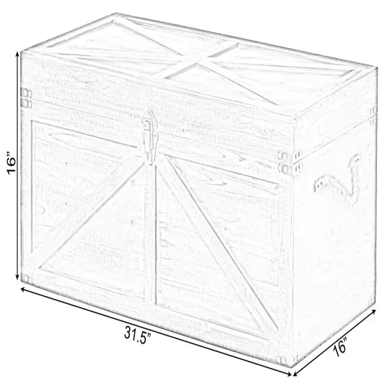 Brown Large Wooden Lockable Trunk Farmhouse Style Rustic Design Lined Storage Chest with Rope Handles {4}