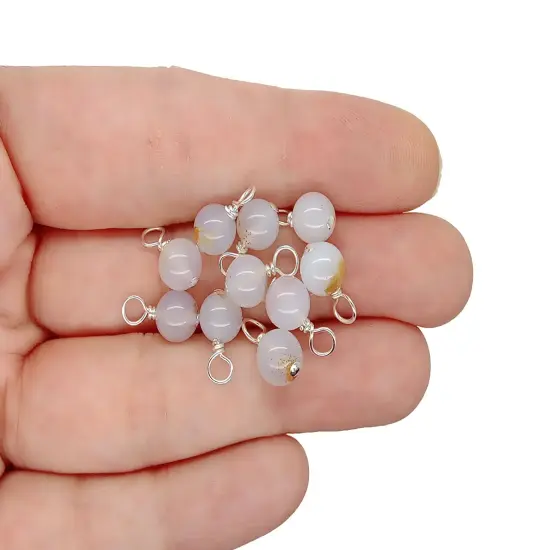 Blue Chalcedony 6mm Bead Dangles, Small Gemstone Charms, 10 pieces, Adorabilities {3}