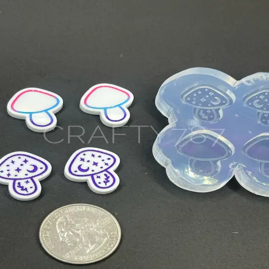 Mushroom Stud Earring Silicone Mold (B9) {5}