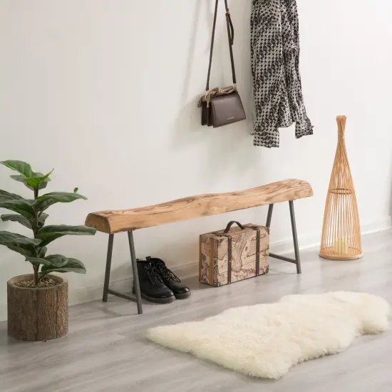 Rustic Carved Wood Natural Log Accent Bench for Entryway, Indoor and Outdoor {5}