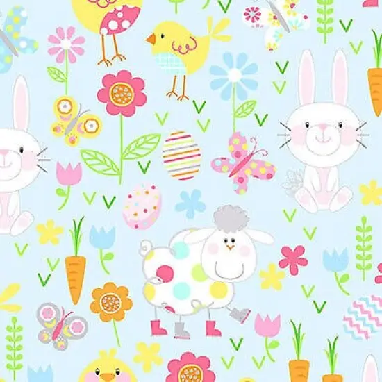 Hippity Hoppity Friends Blue Multiby Benartex Studio Cotton Fabric By the Yard {1}