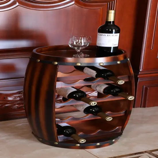 Wooden Barrel Shaped 14 Bottle Wine Rack {4}