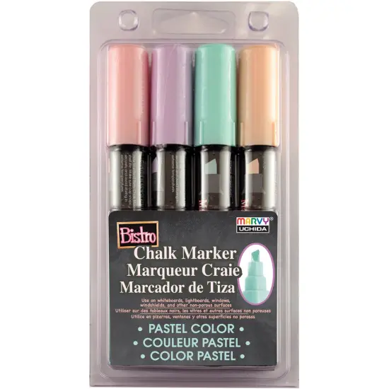 Uchida Bistro Chalk Marker Chisel Tip Set 4/Pkg-Pastel Yellow, Pink, Green & Blue {1}