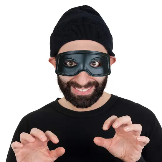 Black Burglar Masquerade Mask - Faux Leather Costume Bank Robber Thief Mask with Tie Strings {2}