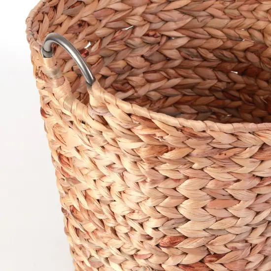 Water Hyacinth Wicker Large Round Storage Laundry Basket with Handles {4}