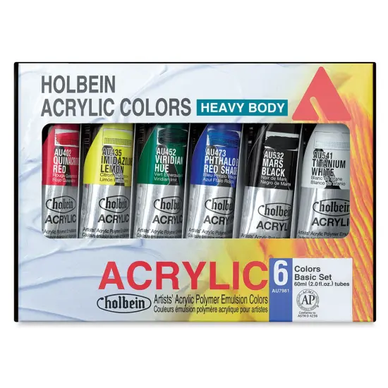 Holbein Heavy Body Artist Acrylics - Set of 6, Basic Colors, 60 ml {1}