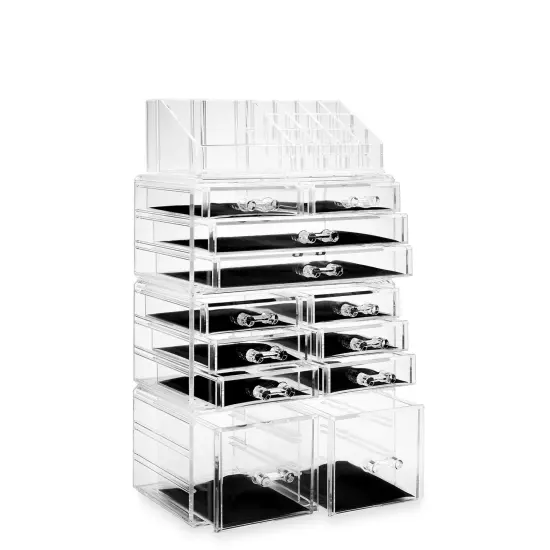 Casafield Acrylic Cosmetic Makeup Organizer & Jewelry Storage Display Case - Large 16 Slot, 2 Box & 10 Drawer Set - Clear {2}