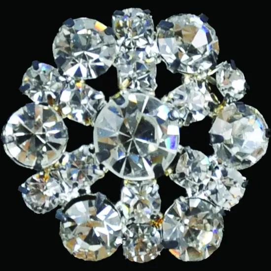 Belagio Rhinestone Shank Button, 1" Diameter, 1 Piece, Flower Design, Silver/Crystal {1}