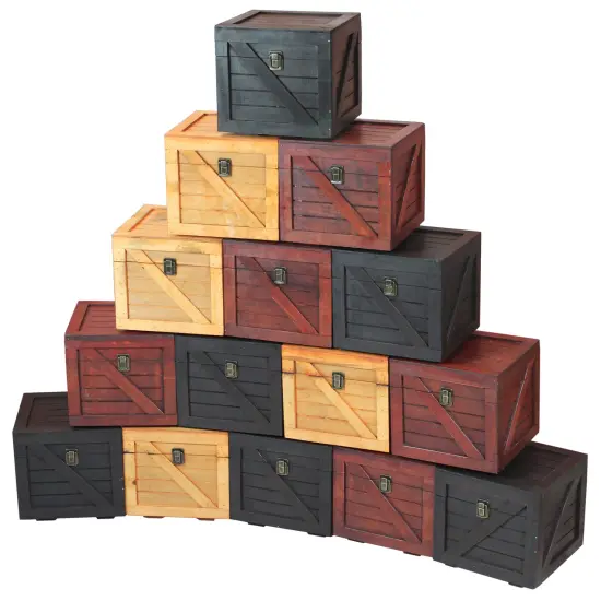 Wooden Stackable Treasure Chest Cargo Crate Style, Light Brown {3}