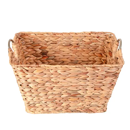Water Hyacinth Wicker Large Square Storage Laundry Basket with Handles {3}