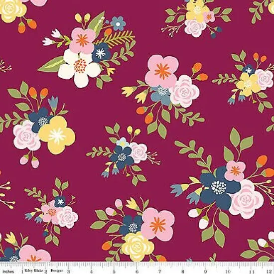 Bloom and Grow Floral Burgundy Cotton Fabric by Riley Blake by the Yard {1}