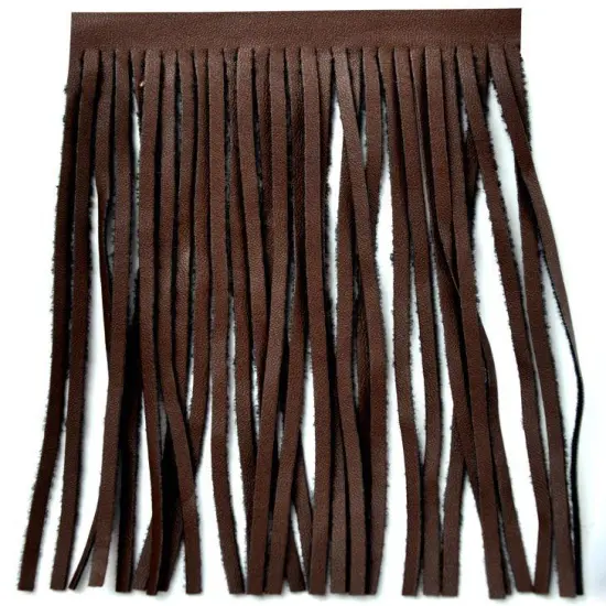 Belagio Faux Leather Fringe Trim, 6" Wide, 25-Yard Bolt, Brown {1}