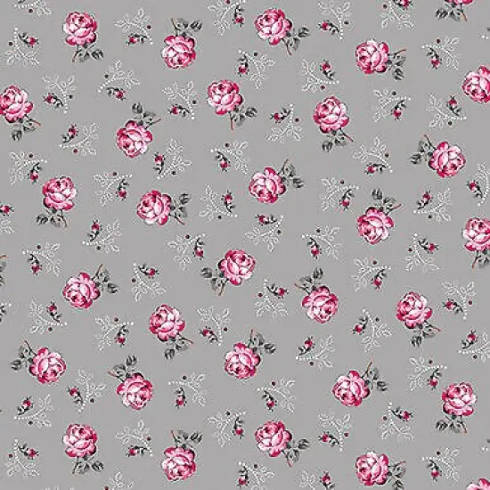 Promise Me Rosebuds Gray Flowers Cotton Fabric Benartex BTY {1}